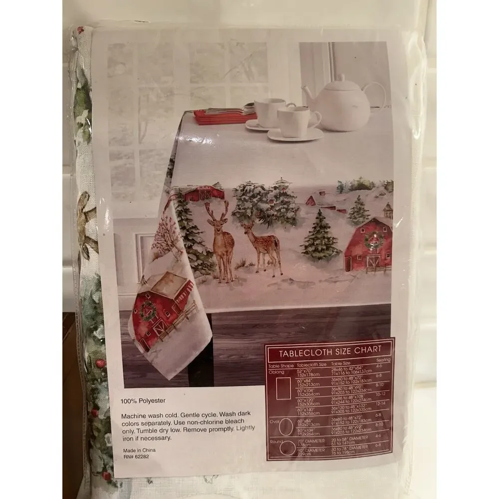 NEW Holiday Tablecloth Easy Care Spill Proof County Holiday Oblong 60